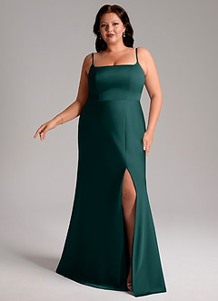 Azazie Lidia Bridesmaid Dresses Pine Mermaid Side Slit Stretch Satin Dress image10