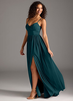 Azazie Zeya Bridesmaid Dresses Pine A-Line Pleated Mesh Dress image1
