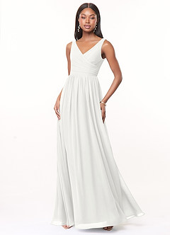 Azazie Keyla Bridesmaid Dresses White A-Line V-Neck Pleated Chiffon Dress image4