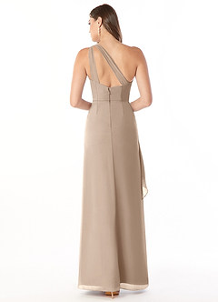 Azazie Maive Bridesmaid Dresses Taupe Sheath Pleated Ruffle Chiffon Dress image2