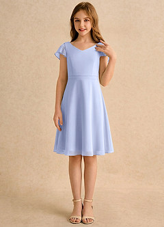 Azazie Narin Girls Formal Abiti da Ragazza di Fiori Abito A-Line in Chiffon con Maniche Ghiaccio image4