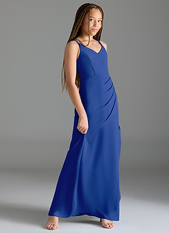 Azazie Leo Junior Abito Sirena in Chiffon Plissettato Blu Reale image3