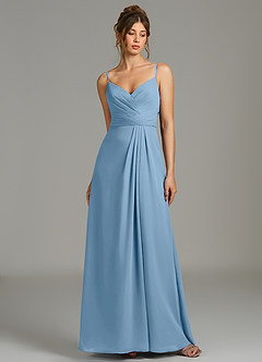 Azazie Sherah Bridesmaid Dresses Steel Blue A-Line Pleated Chiffon Dress image1