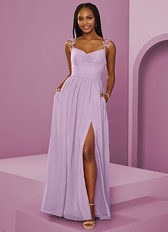Barbie ♥ Azazie Robes de demoiselle d'honneur Robe Trapèze en Mousseline de soie Plissée Frostiges Flieder image1
