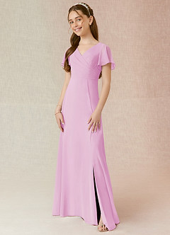 Azazie Induh Junior Candy Pink A-Line Ruched Chiffon Dress image1