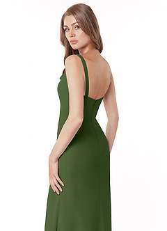 Azazie Salma Robes de demoiselle d'honneur Robe Fourreau en Mousseline de soie Fente Latérale Olive image4