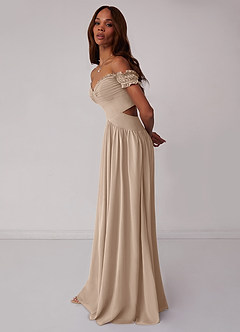 Barbie ♥ Azazie Bridesmaid Dresses Taupe A-Line Off the Shoulder Chiffon Convertible Dress image4