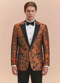front Samuel Burnt Orange Floral Jacquard Peak Lapel Tuxedo Jacket