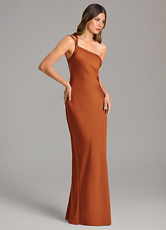 Azazie Monroe Bridesmaid Dresses Cinnamon Mermaid One Shoulder Stretch Satin Dress image5