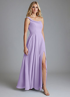 Azazie Naiyah 신부 들러리 드레스 A라인 한쪽 어깨 쉬폰 바닥 길이 드레스 image5