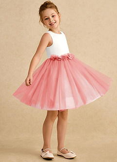 Azazie Louisa Flower Girl Dresses Ivory Coral A-Line Sleeveless Tulle Dress image3
