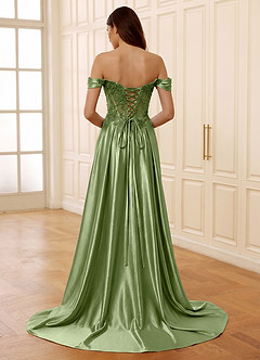 Rowane Olive Corset Rhinestone Sheer Lace Prom Dress image2