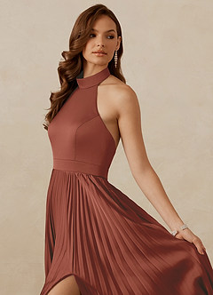 Christian Siriano Bridal for Azazie 1007 Bridesmaid Dresses Auburn A-Line Pleated Stretch Satin Dress image2
