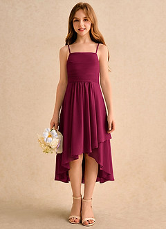 Azazie Twilight Dance Girls Formal Flower Girl Dresses Burgundy A-Line Pleated Chiffon Dress image4