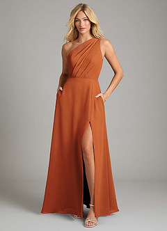 Azazie Phaedra Jurken voor bruidsmeisjes Jurk van Chiffon met A-Lijn One-Shoulder Kaneel image3
