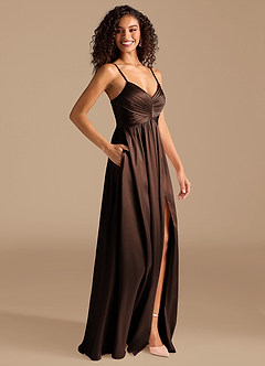 Azazie Alia Bridesmaid Dresses Ganache A-Line Pleated Metallic Satin Dress image5