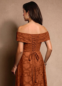 Azazie New Britain Mother of the Bride Dresses Burnt Orange A-Line Pleated Floral Burnout Dress image7