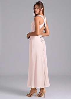 Azazie Evadne Bridesmaid Dresses Blushing Pink Sheath Pleated Chiffon Dress image2