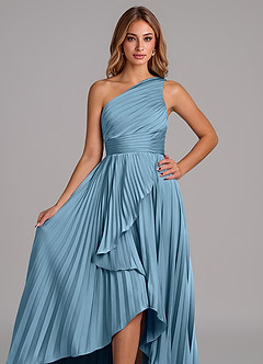 Azazie Lyrica Bridesmaid Dresses Steel Blue A-Line One Shoulder Stretch Satin Dress image4