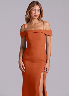 Azazie Luciana Robes de demoiselle d'honneur Robe Fourreau Convertible en Mousseline de soie Épaule décolletée Orange Brûlée image7