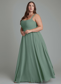 Azazie Shaude Bridesmaid Dresses Eucalyptus A-Line Pleated Chiffon Dress image9