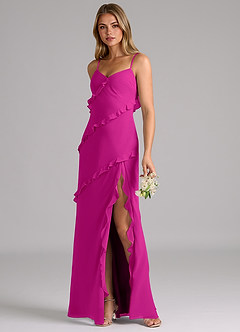 Azazie Nancie Robes de demoiselle d'honneur Robe Sirène en Mousseline de soie Rayé Fuchsia image3