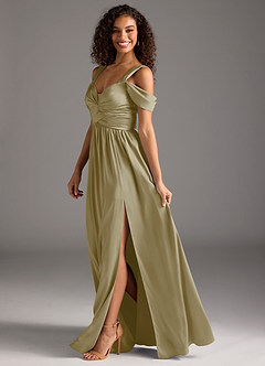 Azazie Lianne Bridesmaid Dresses Moss Green A-Line Off the Shoulder Stretch Satin Dress image12