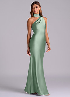 Azazie Seona Robes de demoiselle d'honneur Robe Sirène en Satin extensible Une épaule Agave image5