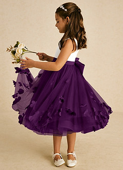 Azazie Sprout Flower Girl Dresses Grape A-Line Bow Tulle Dress image4