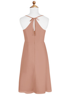 Azazie Doll Junior Champagne Rose A-Line Bow Chiffon Dress image6