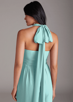 Azazie Lamara Robes de demoiselle d'honneur Combinaison Convertible en Mousseline de soie Épaule décolletée Aqua image10