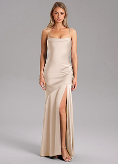 Azazie Grata Bridesmaid Dresses White Alabaster Mermaid Side Slit Stretch Satin Dress image3