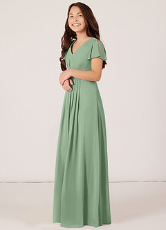 Azazie Peony Junior Robe Trapèze en Mousseline de soie Plissée Matcha image3