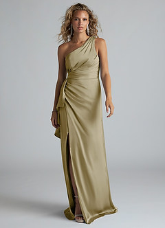 Azazie Maive Robes de demoiselle d'honneur Robe Fourreau en Satin extensible Rayé Vert Mousse image8