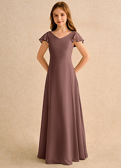 Azazie Nari Girls Formal Flower Girl Dresses Espresso A-Line with Sleeves Chiffon Dress image6