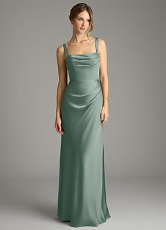 Azazie Alouette Bridesmaid Dresses Silver Sage Mermaid Pleated Stretch Satin Dress image3