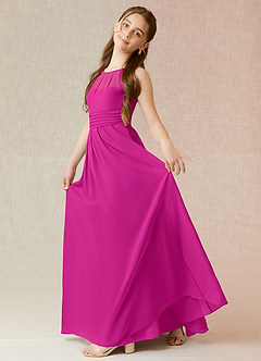 Azazie Bibiane Junior Fuchsia A-Line Pleated Chiffon Dress image3