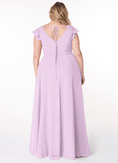 Azazie Claudine Bridesmaid Dresses Frosted Lilac A-Line Flutter Sleeve Chiffon Dress image8