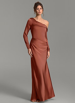 Azazie Sandra Brautjungfernkleider Meerjungfrau-Linie Langarm Stretch-Satin Kleid Rotbraun image5
