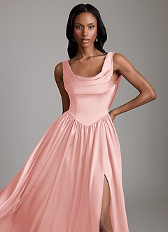 Azazie Novi Bridesmaid Dresses Powder Pink A-Line with Pockets Stretch Satin Dress image3