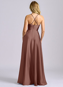 Azazie Truce Bridesmaid Dresses Espresso A-Line Stretch Satin Dress image2