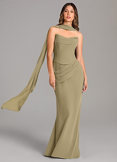 Azazie Sorrel Abiti da Damigella Abito Sirena in Chiffon Corsetto Verde Muschio image1