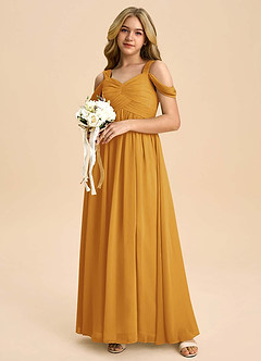 Azazie Lianne Junior Butterscotch A-Line Off the Shoulder Chiffon Dress image1
