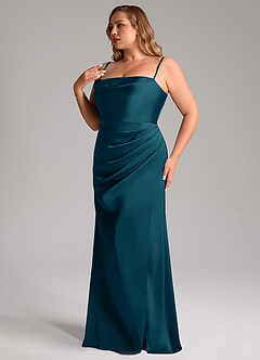 Azazie Leonis Bridesmaid Dresses Ink Blue Mermaid Pleated Stretch Satin Convertible Dress image13
