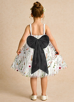 Azazie Peppa Robe Demoiselle D'honneur Fillette Robe Trapèze en Tulle Encolure en Forme de Cœur Ivoire Noir image2