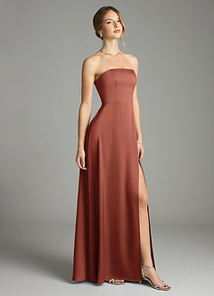 Azazie Wren Bridesmaid Dresses Auburn A-Line Strapless Stretch Satin Convertible Dress image1