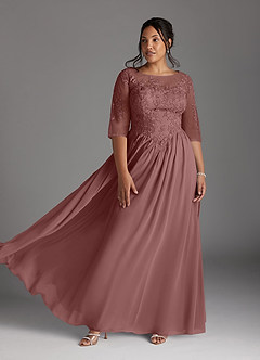 Azazie Mirielle Mother of the Bride Dresses Desert Rose A-Line Scoop Lace Chiffon Dress image7