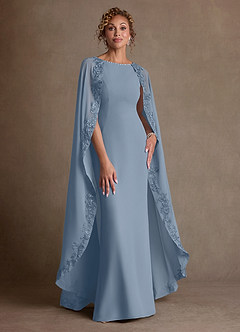 Azazie Artemisia Mère de la mariée Robes Robe Fourreau en Mousseline de soie Dentelle Bleu Poussiéreux image1