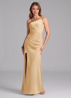 Azazie Eren Bridesmaid Dresses Gold Mermaid One Shoulder Stretch Satin Dress image5