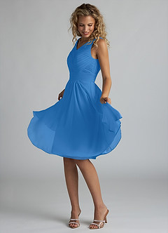 Azazie Grace Jurken voor bruidsmeisjes Jurk van Chiffon met A-Lijn Geplooid Blauwe Gaai image3